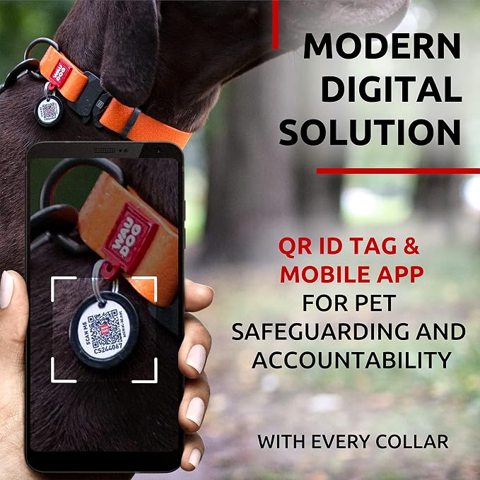 WAUDOG Waterproof Dog Collar Airtag Holder QR Tag Small Medium Large Dogs | Water and Dirt Resistant, Quick Dry QR Pet Tag Adjustable Durable Comfort for Male and Female Dogs Outdoor Walking Training