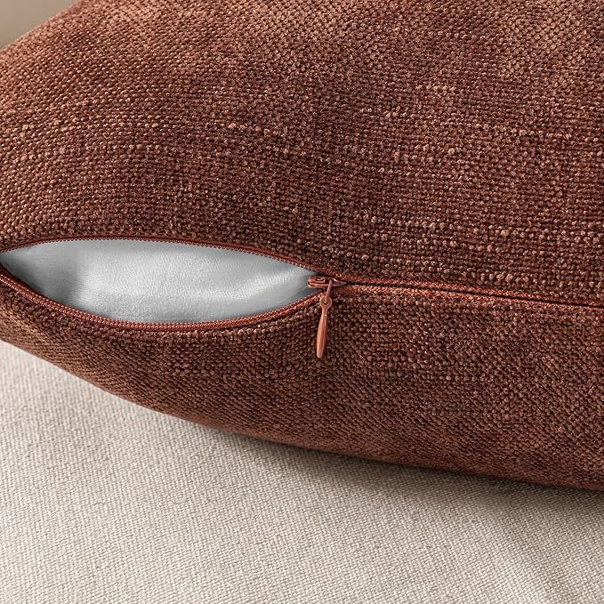MIULEE Textured Chenille Throw Pillow Covers 18x18 Inch Red Taupe | Pack of 2 Decorative Soft Throw Pillows, Solid Textured Cushion Covers, Modern Home Decor for Couch Sofa Bedroom Living Room