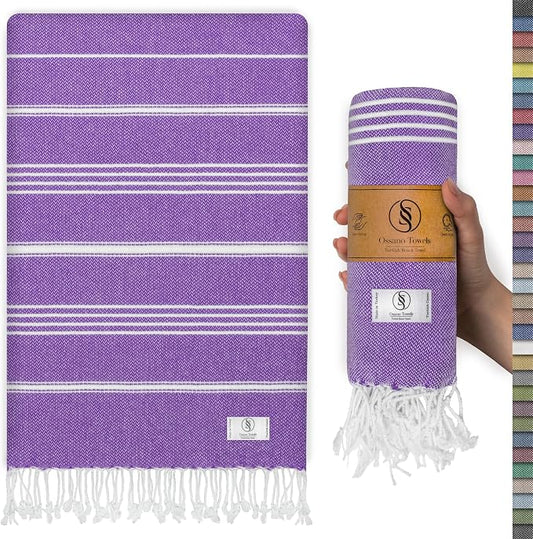 Ossano Turkish Beach Towel Soft & Fast Dry Oversized (39" x 71") - Quick Dry, Versatile and Functional as Yoga Mat, Picnic, Camping Blanket, Travel Blanket, Bath Towel - Lilac