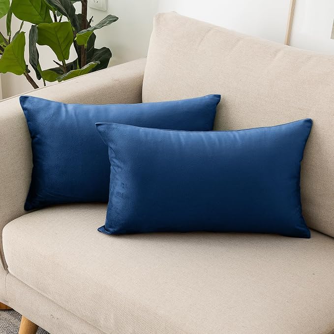 NiNi ALL Blue Velvet Throw Pillow Covers 20x30 Pack of 2 Decorative Couch | Soft Solid Boho Cushion Squar Pillow Cases for Chair Sofa Bedroom Farmhouse Living room Modern Luxury Home Decor Christmas
