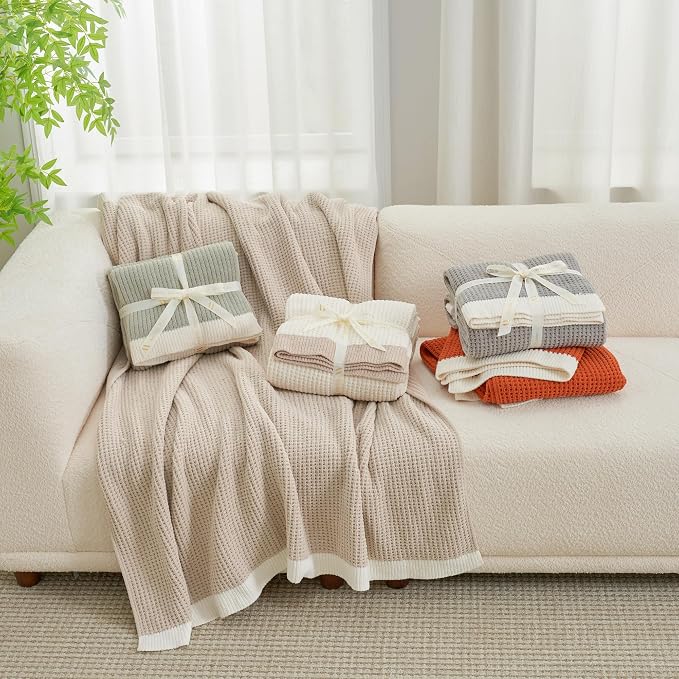 Chenille Throw Blanket, Soft Cozy Waffle Throw for Couch & Sofa, Warm Yet Lightweight, Breathable All-Season Throws for Women Men, Housewarming, Birthdays, 50"x60", Grey