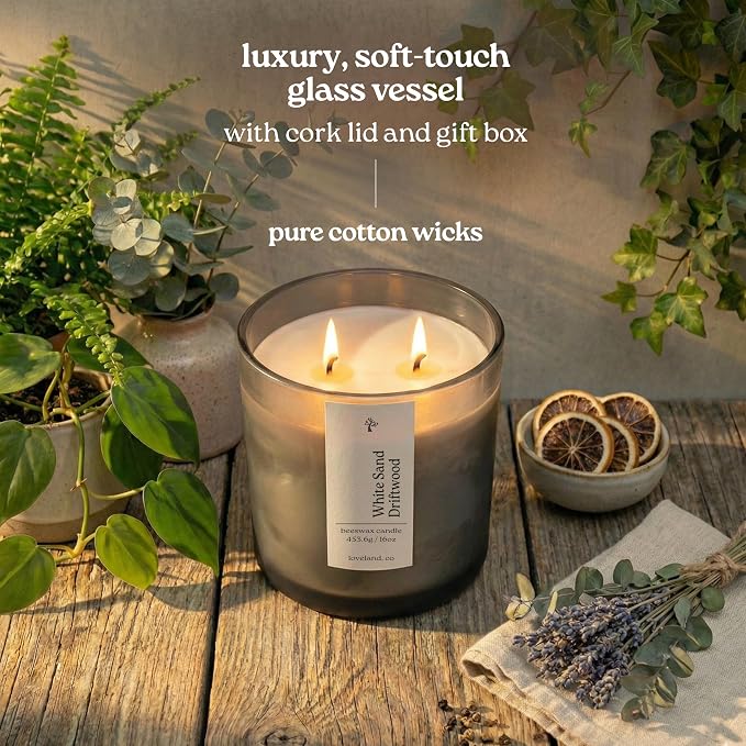 Aspen & Oak Luxury Beeswax Candle, 16oz | Long Burning Pure Beeswax Candles, Non Toxic, Natural, Clean, Essential Oil Scented Organic Candles, Home Decor & Gifts (White Sand Driftwood)