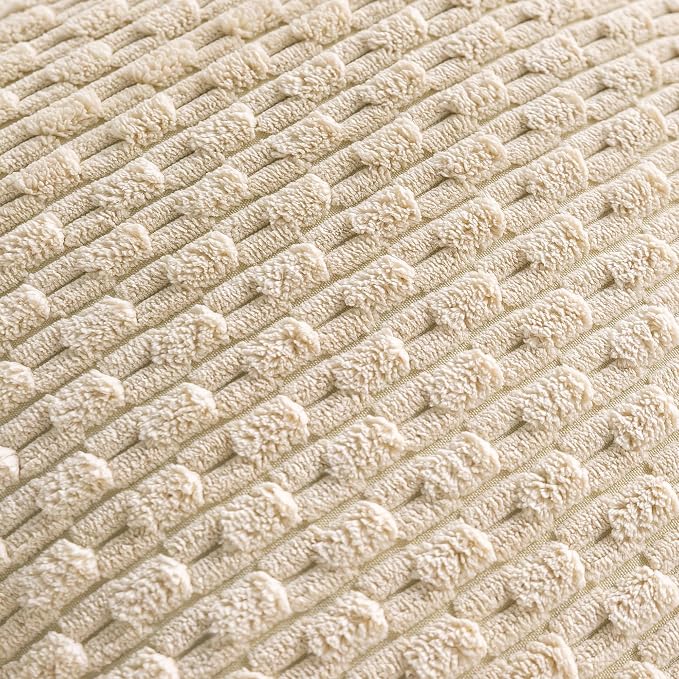 Set of 4 Beige Decorative Throw Pillow Covers 12x20 Inch Corduroy Pillow Covers for Bed Couch Sofa Living Room Soft Cushion Cases