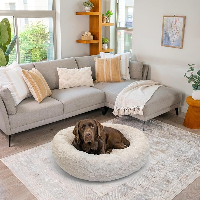 Best Friends by Sheri Original Calming Donut Dog Bed, Oyster, Large, 36" | Machine-Washable Cover, Lux Faux Fur, Orthopedic Support, Sense of Security, Water-Resistant Base, Large Dogs Up to 100 lbs