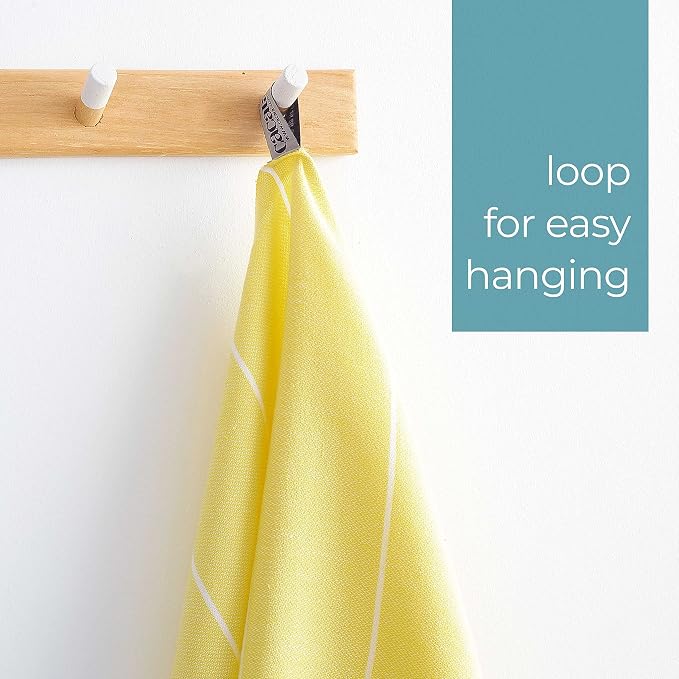 Cacala 100% Turkish Cotton Kitchen Tea Towels, Highly Absorbent Luxury Soft Quick Drying Dish Towel with Hanging Loop for Gym, Yoga, Bath, Sports, Cleaning and Kitchen (23 x 36), Light Yellow