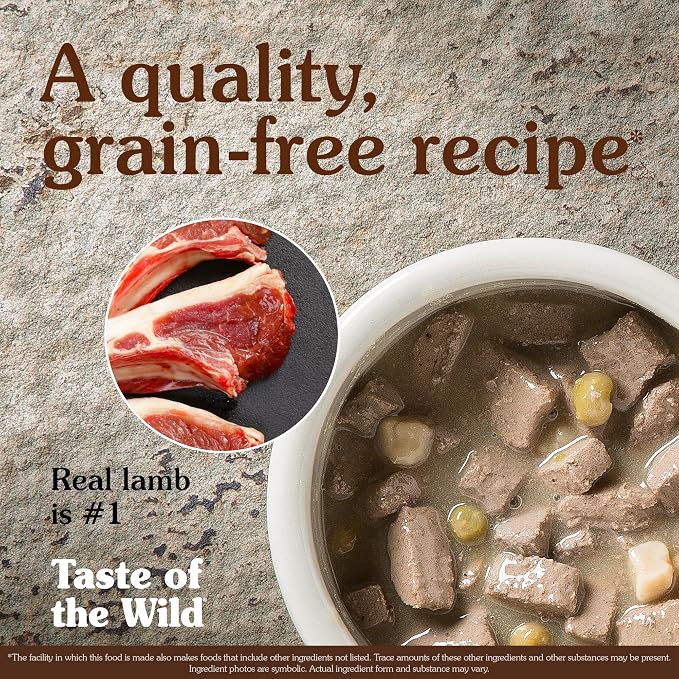 Taste of the Wild Sierra Mountain Wet Food Lamb in Gravy 13.2oz, Case of 12 | Puppy & Adult Dogs | Grain Free Recipe* | Complete & Balanced to Satisfy Finicky Dogs | Sweet Potatoes for All Day Energy