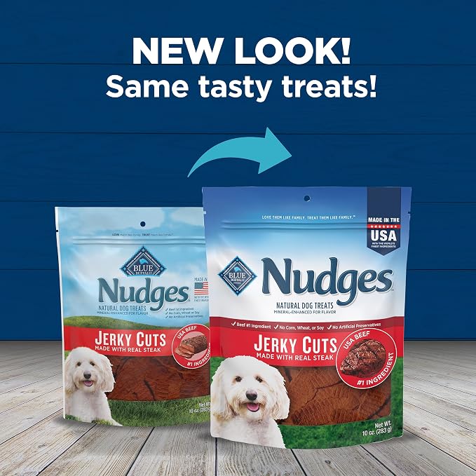 Blue Buffalo Nudges Jerky Cuts Dog Treats, Made in the USA with Natural Ingredients, Steak, 10-oz Bag (Pack of 6)