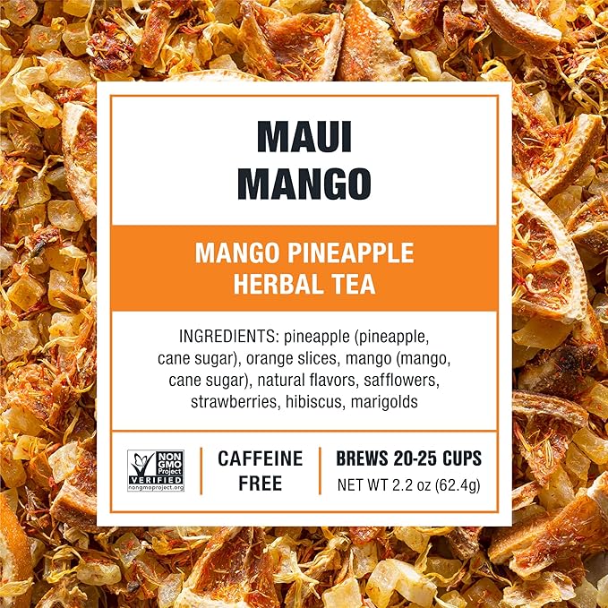 Tiesta Tea - Maui Mango, Loose Leaf, Mango Pineapple Herbal Tea, Premium Non-Caffeinated Fruit Blend, Make Hot or Iced & Brews Up to 25 Cups, 13.2 Ounce Resealable Pouch, Pack of 6