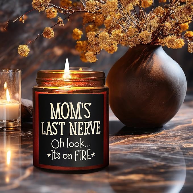 Funny Gift for Mom - Mom's Last Nerve Candle - Best Mom Gifts for Birthday Mothers Day - Relaxing Calming Stress Relief Gifts for Women Wife - Lavender Vanilla Scented Soy Jar Candle for Home