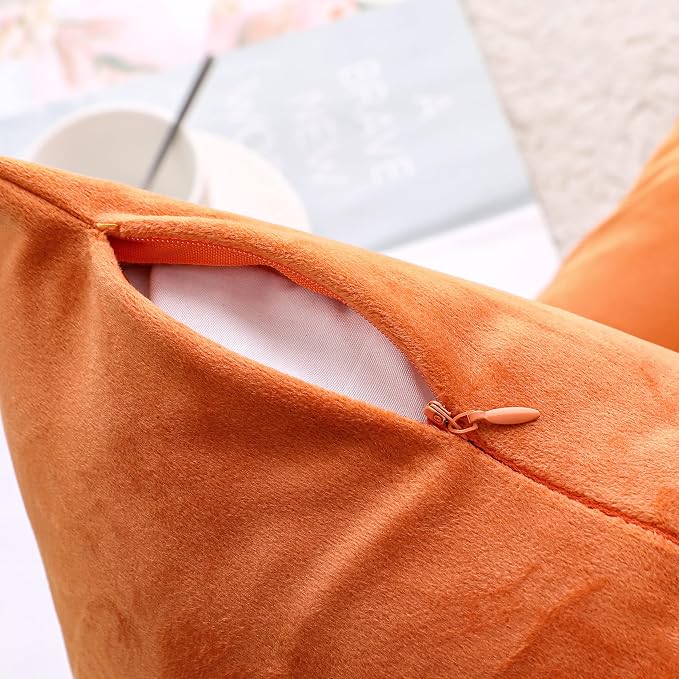 NiNi ALL Orange Velvet Throw Pillow Covers 24x24 Pack of 2 Decorative Couch | Soft Solid Cushion Squar Pillow Cases for Chair Sofa Bedroom Farmhouse Living room Modern Luxury Home Decor Fall Halloween