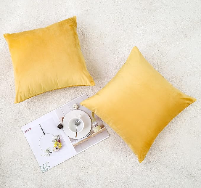 NiNi ALL Decorative Throw Pillow Covers Velvet Soft for Couch Sofa Bedroom Living Room Outdoor Pack of 2 18x18 Inch Yellow