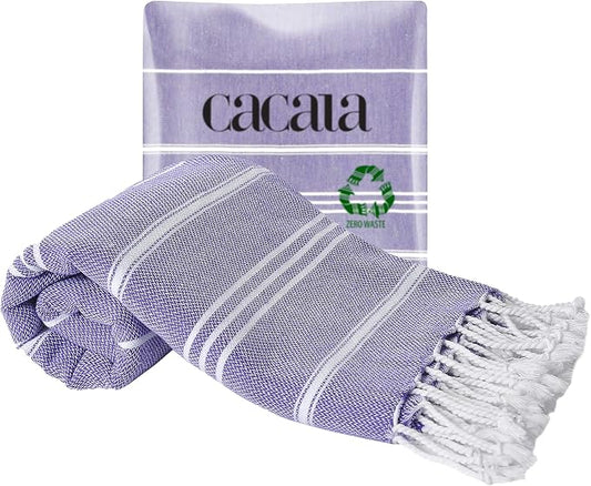 Cacala 100% Turkish Cotton Kitchen Tea Towels, Highly Absorbent Luxury Soft Quick Drying Dish Towel with Hanging Loop for Gym, Yoga, Bath, Sports, Cleaning and Kitchen (23 x 36), Dark Purple