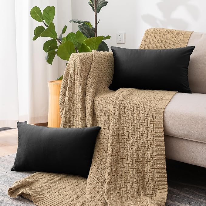 NiNi ALL Black Velvet Throw Pillow Covers 20x30 Pack of 2 Decorative Couch | Soft Solid Boho Cushion Squar Pillow Cases for Chair Sofa Bedroom Farmhouse Living room Modern Luxury Home Decor Halloween