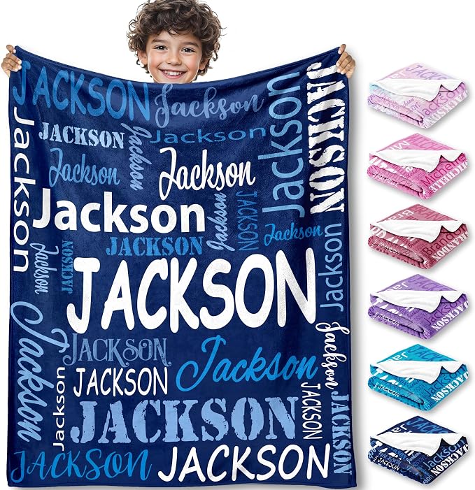 Yofair Ships Next Day, Personalized Blankets for Kids Custom Name Blanket for Boy Flannel Throw Blanket Customized Son Gifts for Teen Boys