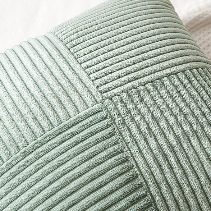 MIULEE Greyish Green Decorative Throw Pillow Covers for Couch 20x20 Inch | 2 Pack, Boho Farmhouse Pillow Covers, Soft Cross Corduroy Patchwork Textured Cushion Cases For Bed Sofa