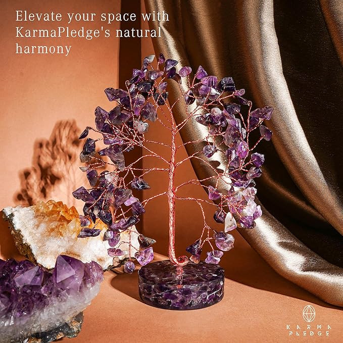 Crystal Tree for Home and Office Decor, Amethyst Chakra Healing Stones Handmade Feng Shui Tree of Life for Positive Energy, Money, Good Luck, Christmas Decor, Birthday Gifts for Women, Mom