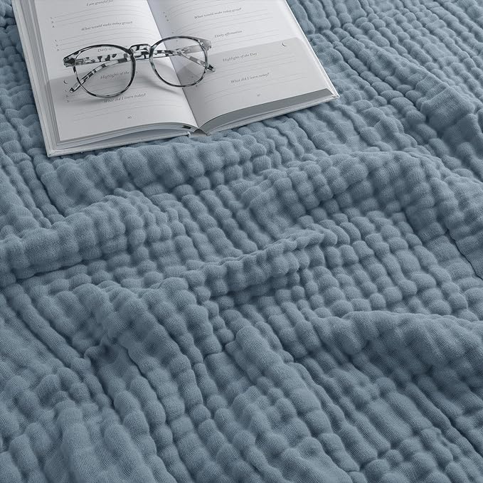 Comfy Cubs Adult Muslin Blanket 90x66” Twin Swaddle Blankets, Pacific Blue | 6 Layer Soft, Breathable & Lightweight Muslin Adult Blanket - Machine Washable & Designed in the US Bedding for All Seasons