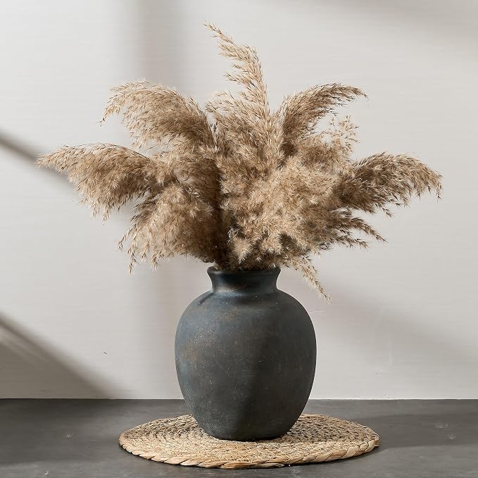 SIDUCAL Ceramic Decorative Flower Vase | 7.48 Inch Pottery Rustic Farmhouse Boho Vase for Home Decor, Table, Living Room, Bathroom, Coffee Desk, Shelf, Mantel Decoration, Wedding, Bronze