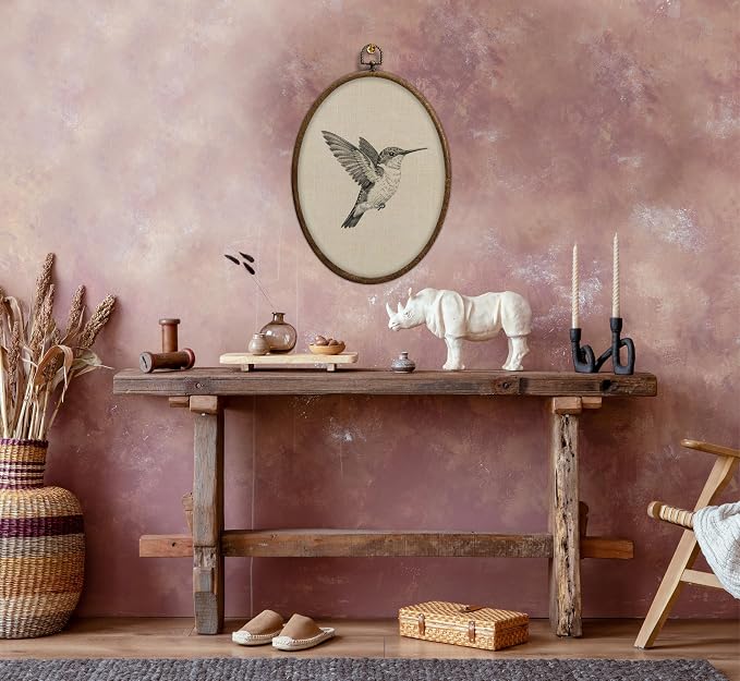 Hummingbird Sketch Oval Wall Art, Vintage Black and White Bird Oval Framed Wall Art, Waterproof Cottage Core Home Decor for Western Farmhouse Bedroom Living Room, Home Retro Decor Products, 03