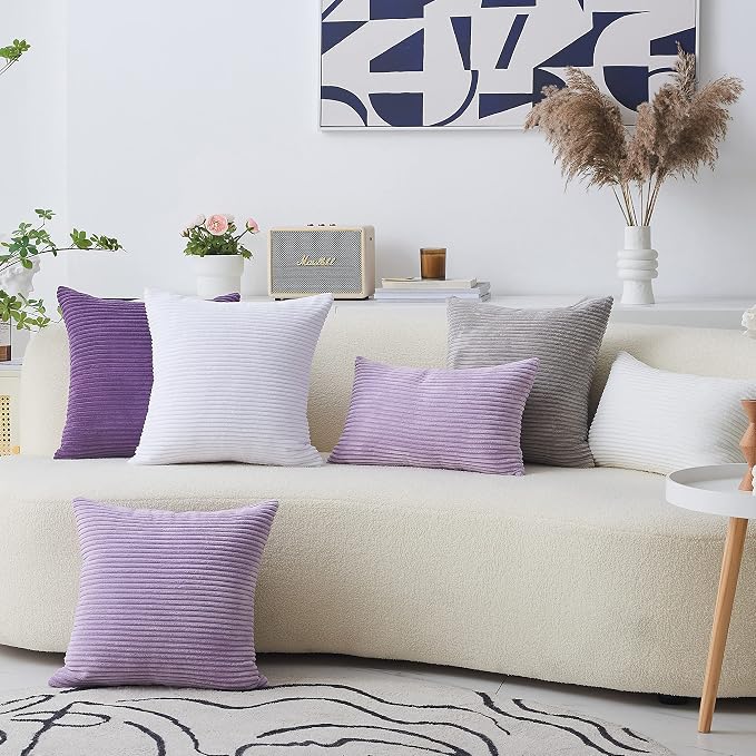 Home Brilliant Purple Euro Sham Velvet Corduroy Decorative Throw Pillow Cover for Couch Bench Living Room, Eggplant, (66x66 cm, 26inch)