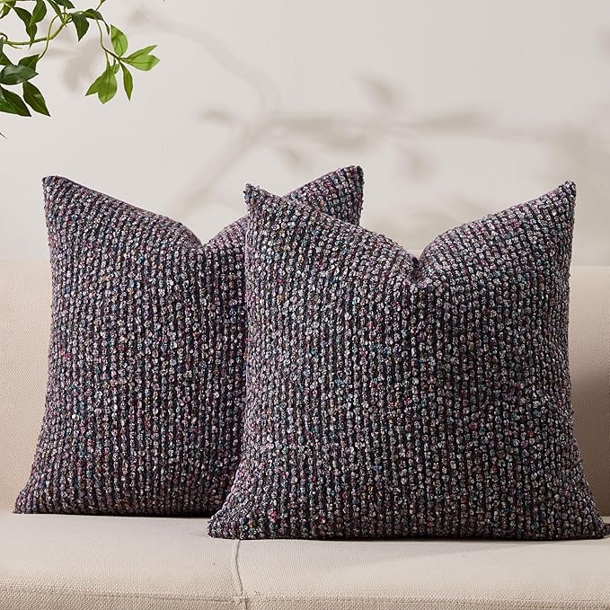 Allorry Throw Pillow Covers 20x20 Soft Wool Cushion Decorative Purple012E20 | Cozy Soft Touch,Neutral Textured Boho Cushion Covers Set of 2,for Modern Farmhouse Sofa Bedroom Living Room Decor