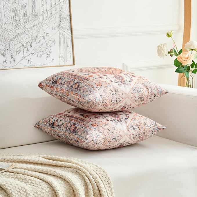 Boho Throw Pillow Covers 22x22 inch Set of 2,Boho Vintage Carpet Pattern Antique Ethnic Decor Double Sided Pattern Cushion Cover Soft Pillow Case Living Sofa Room Bed Square Pillow Cover
