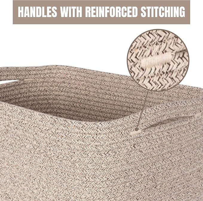 3-Pack Decorative Woven Storage Baskets for Shelves, Cube Bin Box for Organizing Books, Shoes, Dog Toys, Pantry Closet and Living Room Organizer, Oatmeal Brown
