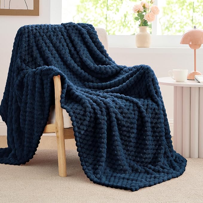 BEDELITE Navy Throw Blanket for Couch, Soft Cozy Gifts for Women, 50 * 60 | 3D Jacquard Decorative Fleece Blanket, Super Soft Plush Throws, Cute Birthday Gift for Women & Men, Suitable for All Seasons