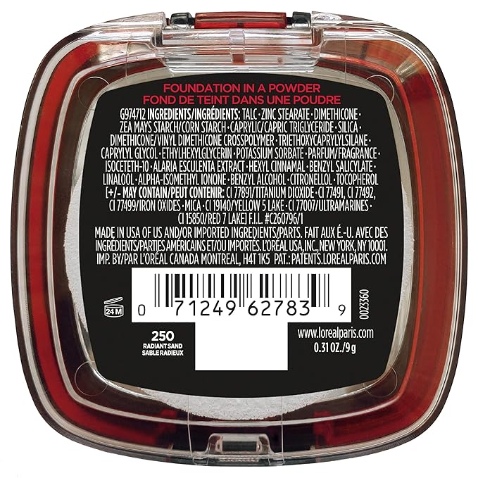 L'Oreal Paris Makeup Infallible Fresh Wear Foundation in a Powder, Up to 24H Wear, Waterproof, Radiant Sand, 0.31 oz.