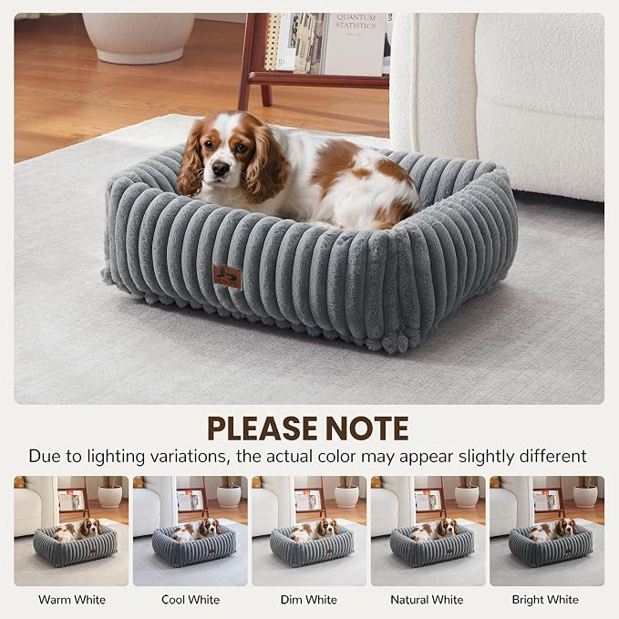 Washable Dog Bed Small Medium Size Dog, Rectangle Orthopedic Pet Bed for Car and Indoor,Fluffy Memory Foam Dog Beds with Anti-Slip Bottom, Grey (25x21x7 inches)
