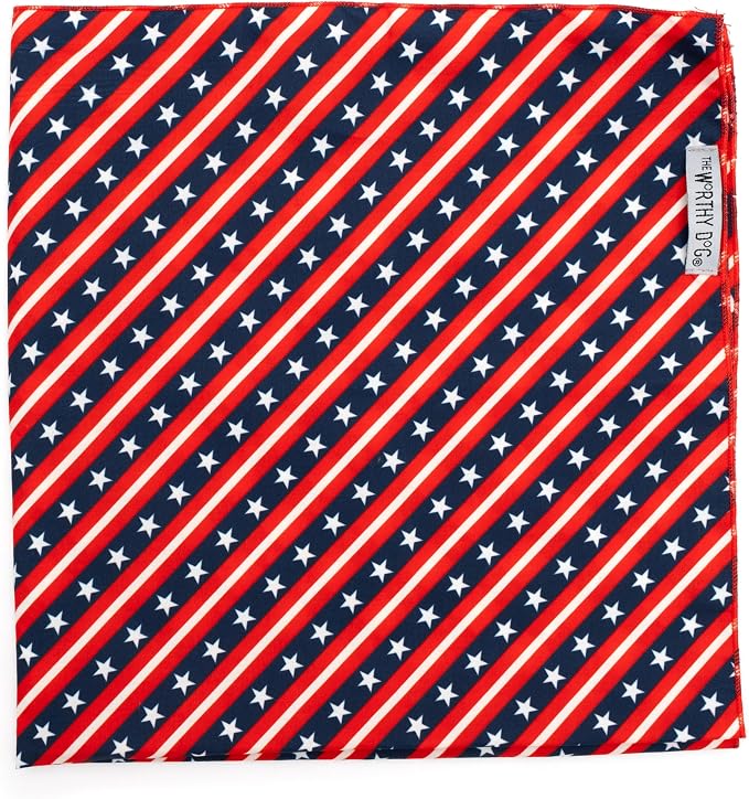 THE WORTHY DOG Icons Classic Tie-On Bandana for Dogs & Cats, Stars &Stripes