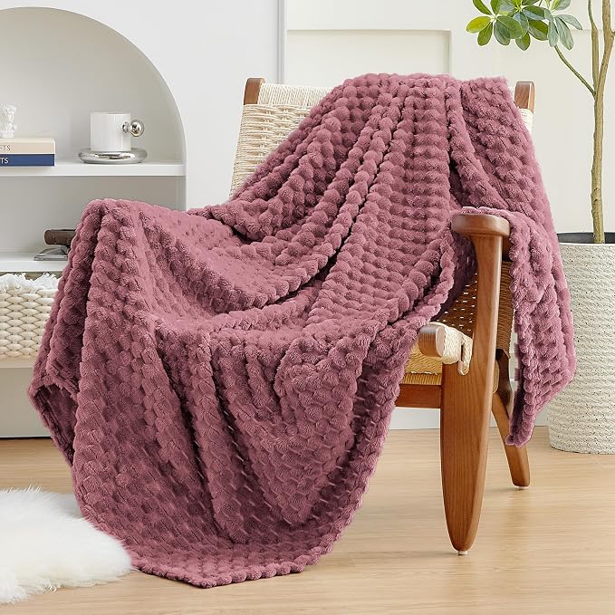 EXQ Home Gentle Soft Fleece Throw Blanket – Cozy Lightweight 3D Imitation Turtle Shell Jacquard Blanket for Couch Bed – All-Season Warm Fuzzy Flannel Blanket for Women Mom Her Gift(50"x60",Dusty Pink)