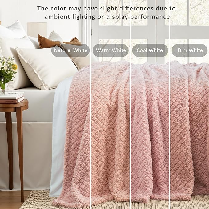 Exclusivo Mezcla Soft Fleece Throw Blanket for Couch, Pink | Jacquard Lightweight Cozy Throws for Bed, Sofa, Breathable Decorative Fuzzy Textured All Season Use, 50x60 Inches