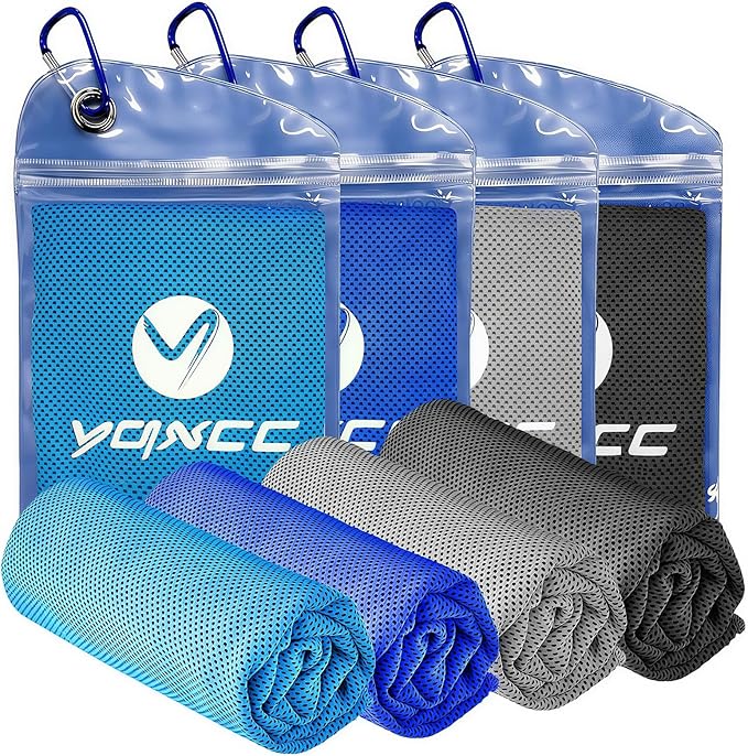 YQXCC 4 Pack Cooling Towels (40"x12"), Ice Cool Neck Towel, Soft Breathable Microfiber for Gym, Yoga, Golf, Running, Camping & All Hot Weather Activities