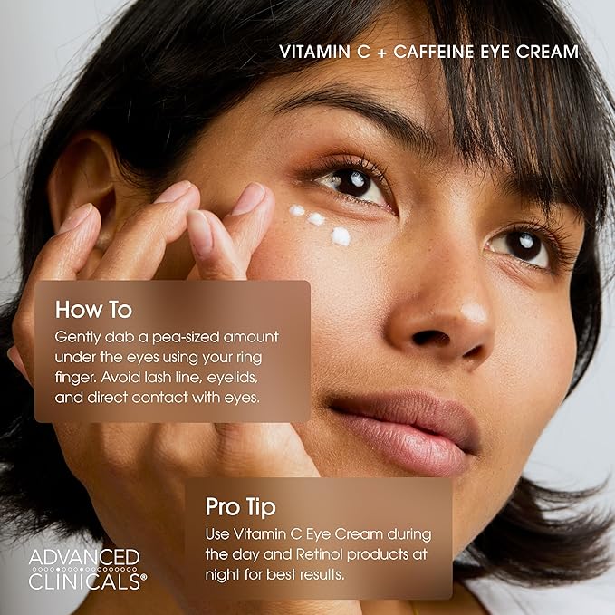 Advanced Clinicals Vitamin C + Caffeine Eye Balm Face Moisturizer | Under Eye Cream For Improving Appearance Of Dark Circles, Puffiness, Bags Under Eyes, & Look Of Dark Spots, 1 Fl Oz