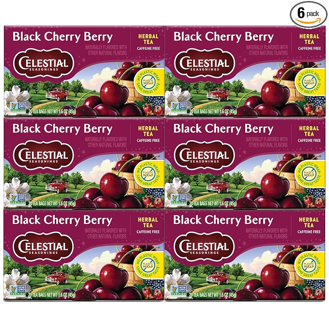 Celestial Seasonings Herbal Tea Bags, Black Cherry Berry, Flavored Tea Bags, 20 Count (Pack of 6)