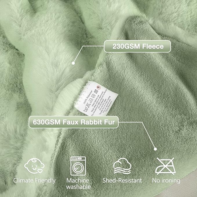 ORINOVA Sage Green Throw Blanket for Couch, 50x60 Ultra Soft Faux Rabbit Fur, Fuzzy Fluffy Plush Bubble Texture, Cozy Warm Reversible Sofa and Bed Cover, Living Room Decor, Gifts for Women