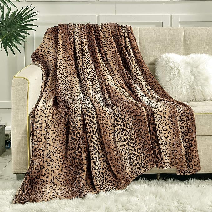 Viviland Flannel Fleece Blanket Queen Size 90x90 inches, Lightweight, Super Soft Cozy Warm Blanket, Leopard Print