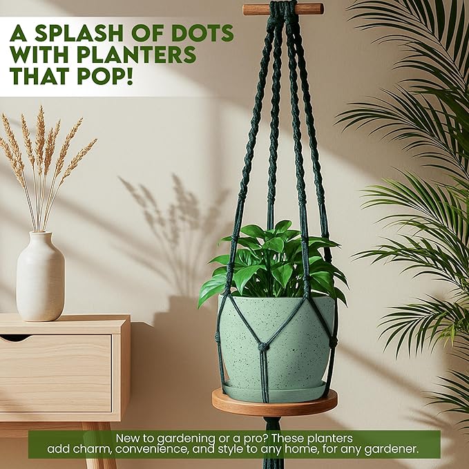 Plant Pots Indoor with Drainage 5 Pack Multi-Size Planters Set Spotty Mint | Drainage holes included Multiple sizes 7/6.6/6/5.3/4.8 In Indoor plants and flowers Durable plastic construction