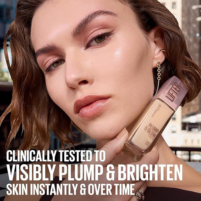 Maybelline Lifter Plump & Glow Foundation, Liquid Foundation with 2% Niacinamide + Hyaluronic Acid, Plumping and Brightening Face Makeup, 330, 1 Count