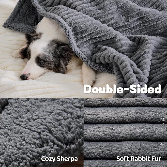 Waterproof Calming Dog Blanket for Large Dogs, Noiseless Soft Plush Pet Blanket for Bed, 500GSM Thick Faux Fur Pet Throw, Cozy Couch Furniture Protection Washable, Charcoal Grey, 50x60IN