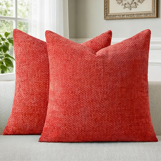 a moment Red Chenille Throw Pillow Covers 20x20 Inch Pack of 2 Modern Decorative Throw Pillow Covers Farmhouse Cross Covers Home Decor for Sofa Bedroom Living Room