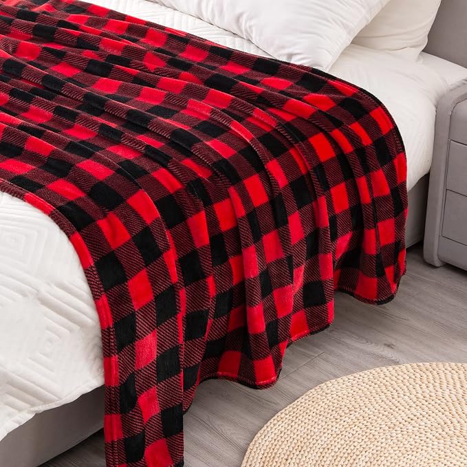 BEDELITE Plaid Fleece Twin Blanket, Red & Black Buffalo 60x80 Inches | 100% Polyester Microfibe, Soft Cozy, Lightweight Warm, Classic Buffalo Plaid, Room Decor, Machine Washable, for Couch Bed