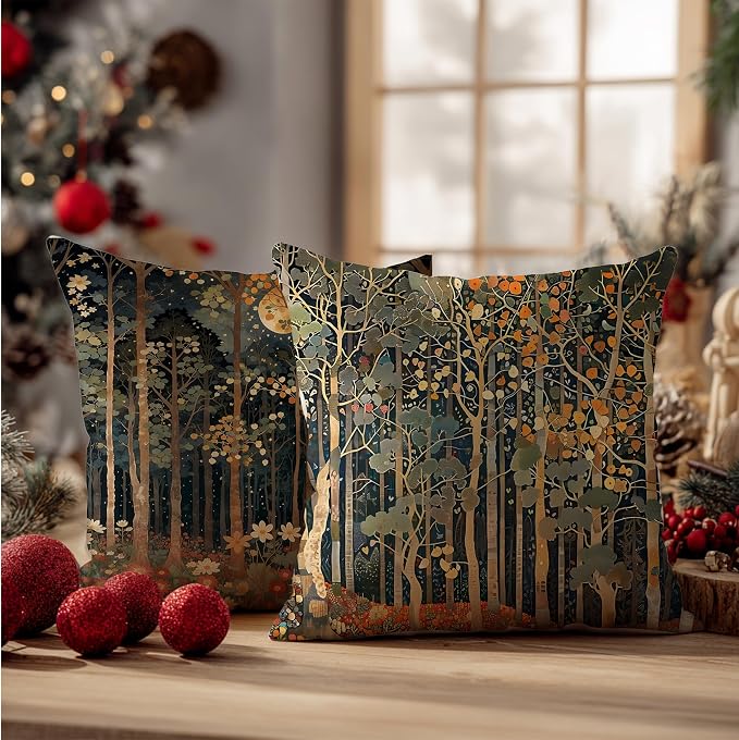 Rustic William Morris Inspired Autumn Forest Decor Throw Pillow Covers 18x18 Set of 4,Vintage Botanical Nature Decorative Throw Pillow Covers for Home Bedroom Living Room,Fall Home Room Decor