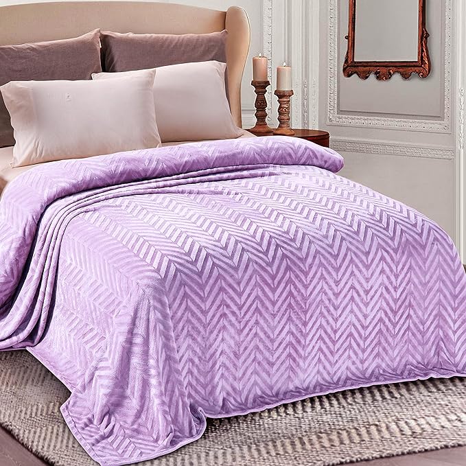 Whale Flotilla Flannel Fleece Fall Bed Blanket Twin Size, Lilac | Lightweight Breathable Soft Bedspread, Plush Fluffy Coverlet Chevron Design Decorative Blanket for Home Life, 60x80 Inch