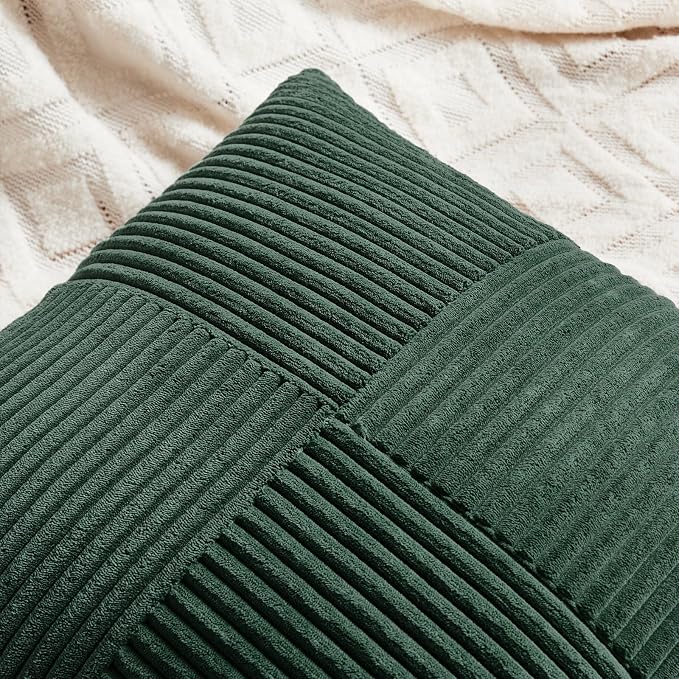 Fancy Homi Dark Green Long Lumbar Decorative Throw Pillow Covers 14x24 Inch for Living Room Couch Bed, Boho Farmhouse Forest Green Home Decor, Soft Corduroy Corss Textured Cushion Case