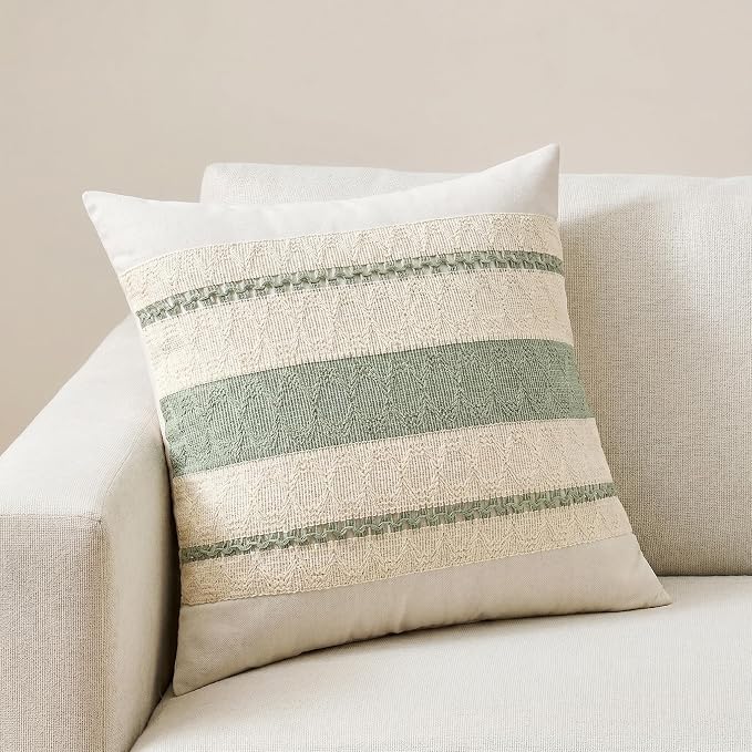 Fancy Homi Set of 2 Sage Green Boho Small Decorative Throw Pillow Covers 14x14 Inch for Living Room Bedroom Couch Bed Sofa, Rustic Retro Cushion Case, Bohemian Room Home Decor, Women Teen Girls Gift