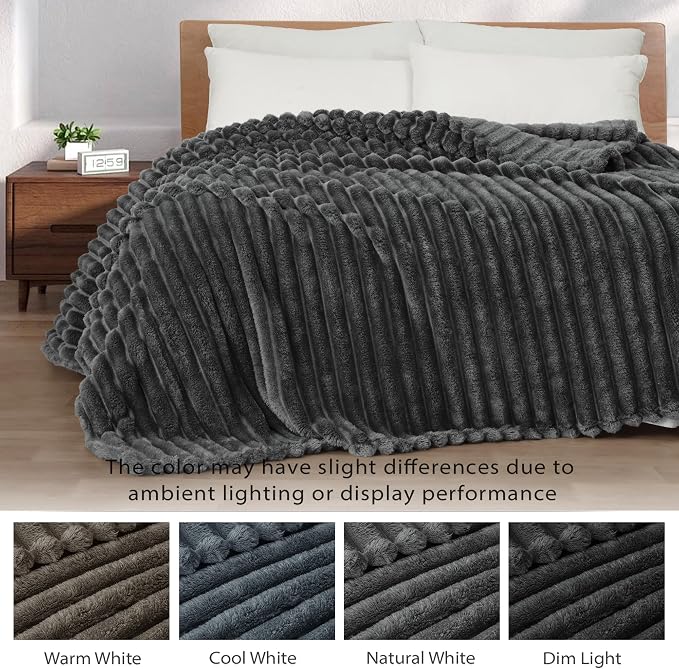 Exclusivo Mezcla Striped Twin Size Fleece Blanket for Bed, Couch, 60"x80" | Soft Breathable Cozy Bed Blankets, Lightweight Plush Fluffy Fuzzy Jacquard Decorative Blankets