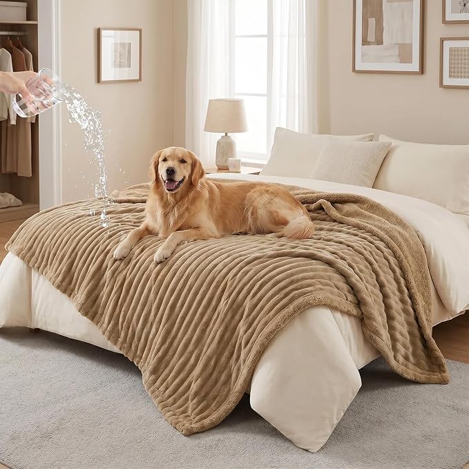 PuTian Waterproof Dog Blanket for Couch, 60"x80", Khaki | Blocks Urine, Stains and Pet Hair to Guard Furniture, Perfect For Dogs & Cats On Couch, Bed, Car And Travel