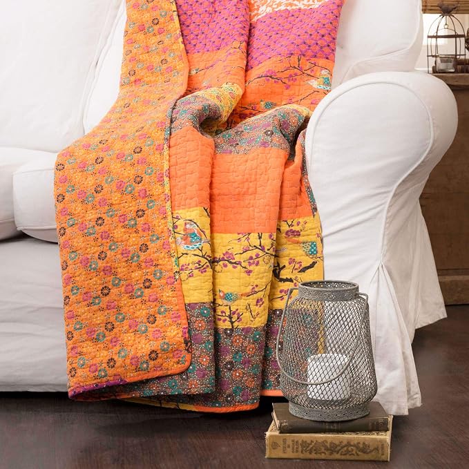 Lush Decor Royal Empire Reversible Cotton Throw Blanket, 50" W x 60" L, Tangerine - Throw Blankets for Bed - Couch Blanket - Boho Throw Blanket for Couch